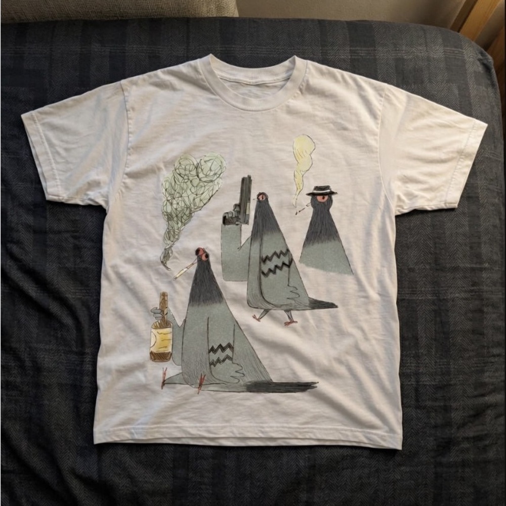 Gangster pigeons white t-shirt